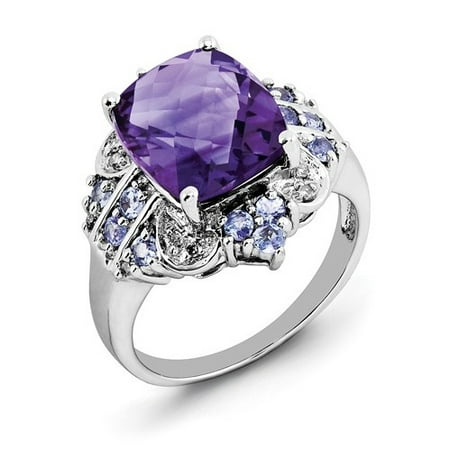 Amethyst Tanzanite Ring - Sterling Silver Rhodium-plated Amethyst, Tanzanite & Diamond Ring