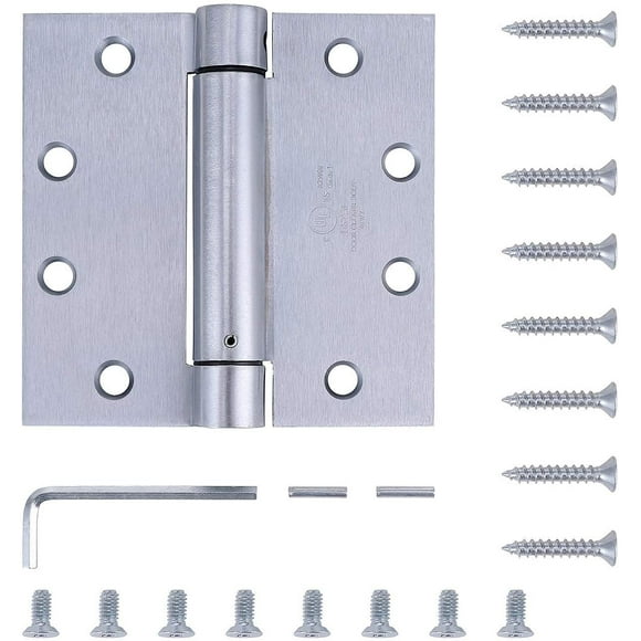 Heavy Duty Commercial Spring Door Hinge Reversible, Hinges for Doors Interior - 4.5 Inch - Brushed Satin Chrome Finish - Self Closing - UL Listed Pack of 2