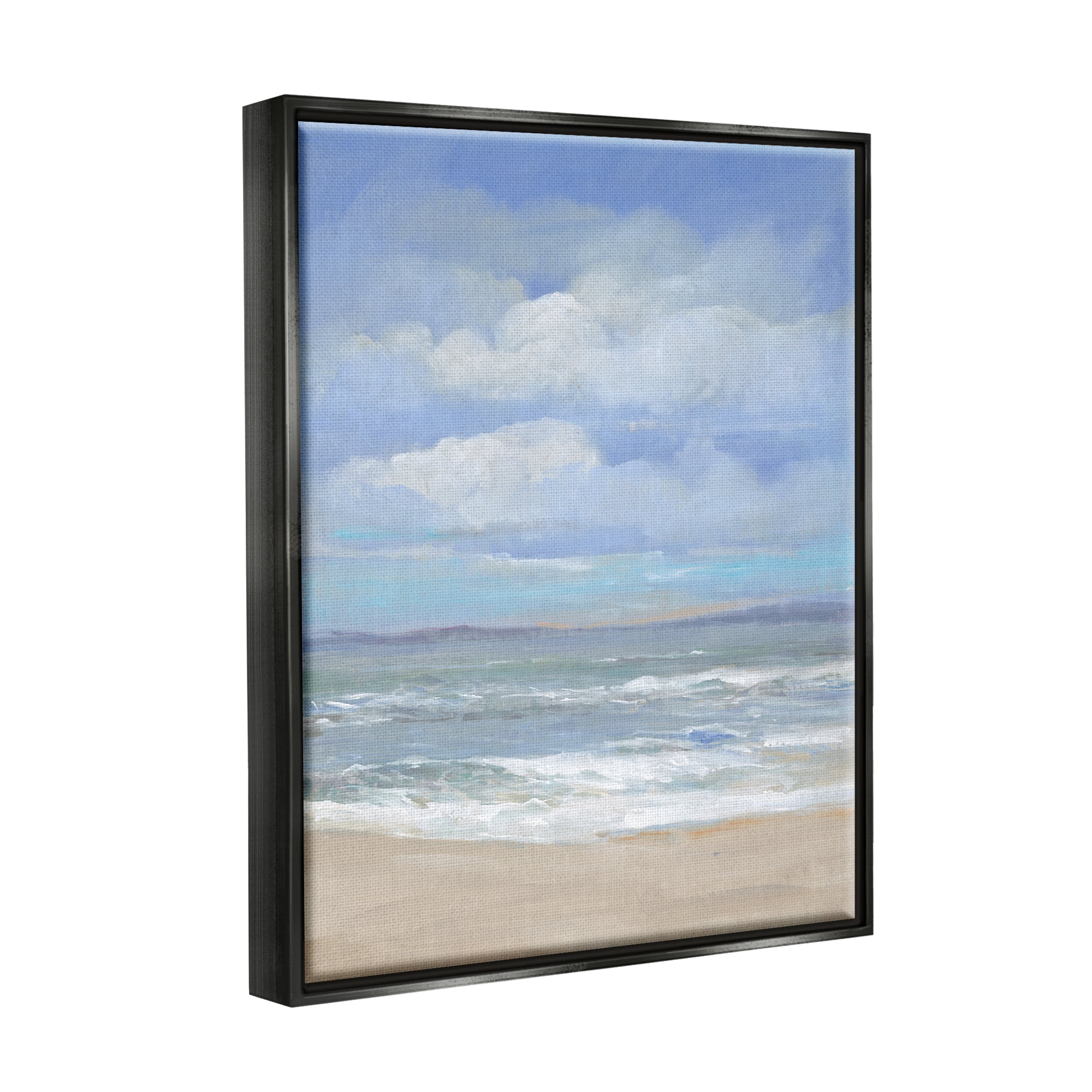Stupell Cloudy Ocean Bay Shoreline Landscape Painting Black Floater Framed Art Print Wall Art