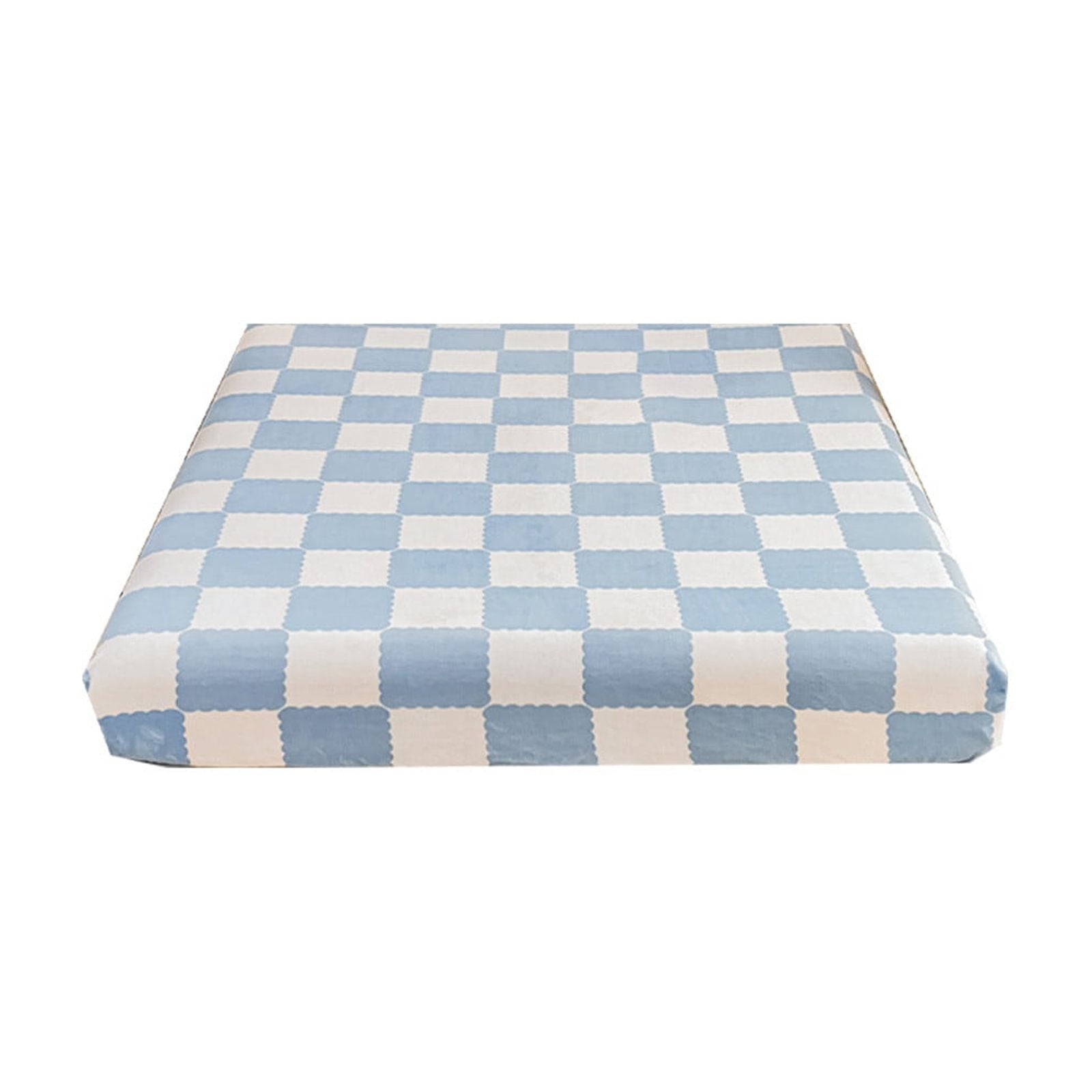 Quilted Fitted Sheet Winter Warm, Checkerboard Pattern Mattress Protector – Breathable Non-Slip Pocket Design, Soft Polyester Bed Cover for Care Bed, Home or Guest Room
