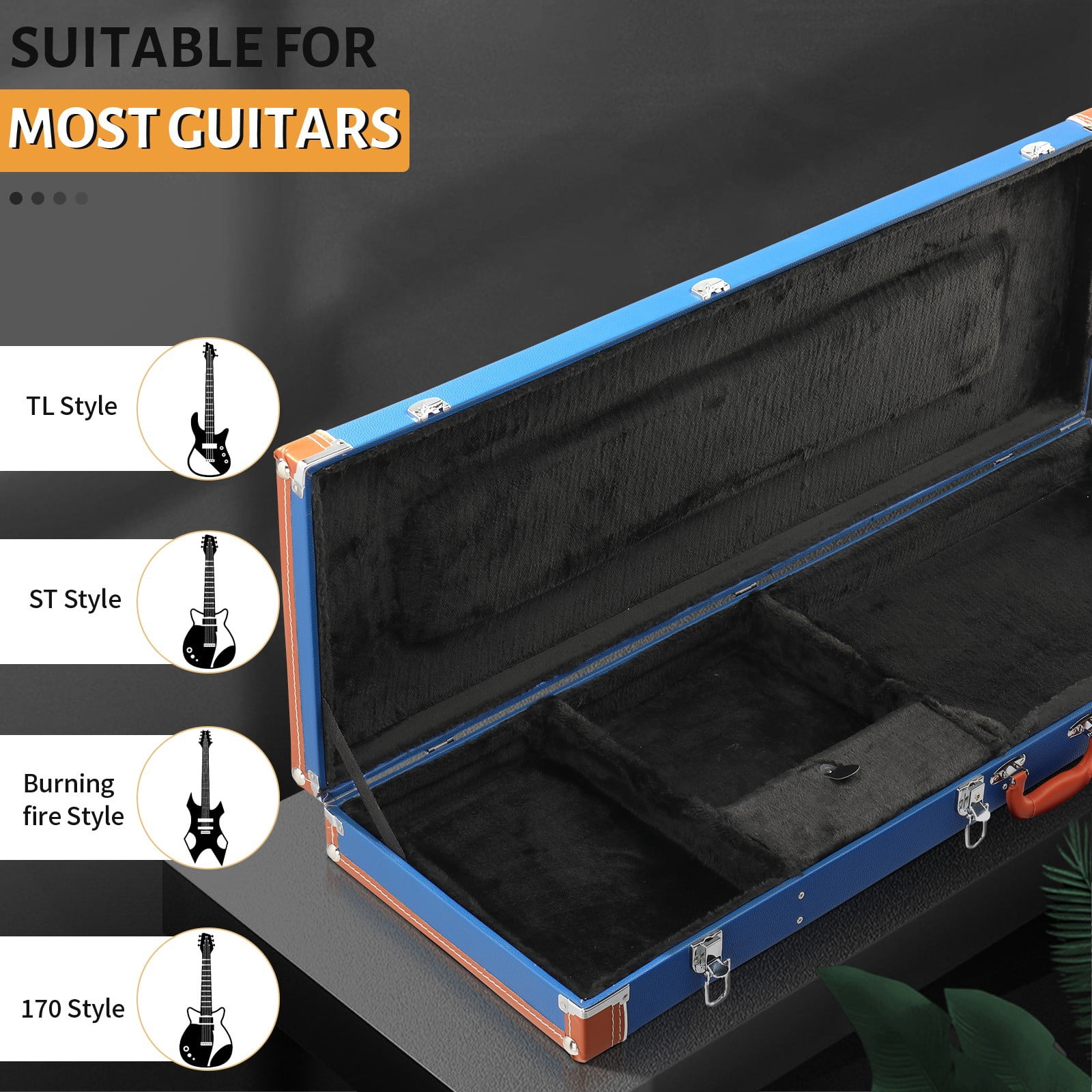 41 Inch Bass Guitar Hard Case, Wooden Hard-Shell Protective Electric Bass Guitar Carrying Case with Lock Latch & Soft Padding