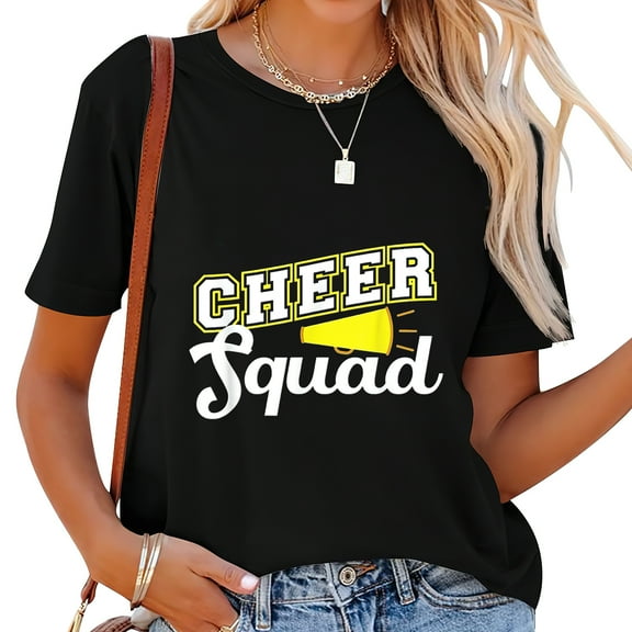 Cute Cheerleader Art Women Girls Cheer Squad Cheer Womens Trendy Short Sleeve Tee with Bold Chest Print - Graphic T-Shirt