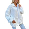 thumbnail image 2 of Womens Casual Oversized Fleece Jacket Fall Winter Warm Lapel Zip Up Plush Cardigan Outerwear Coat with Pockets White XL, 2 of 5