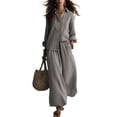 thumbnail image 2 of Women's Button down Shirt Wide Leg Pants Loose Set 2026 Elastic Waist Wide Leg Pants Breathable Casual Outfit with Pocket, S, 2 of 4