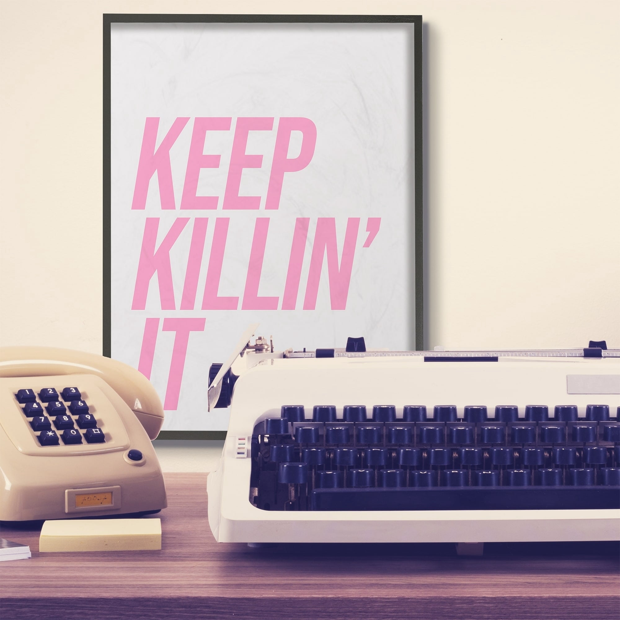 The Stupell Home Decor Collection lulusimonSTUDIO Pink and Grey Keep Killin It Typography Framed Giclee Texturized Art, 11 x 1.5 x 14