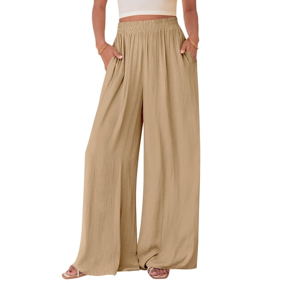 Wide Leg Pants Woman Spring Pockets Loose Flowy Trousers Lounge Palazzo Pant Vacation Clothes Khaki S