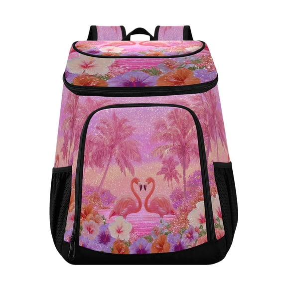 36 Cans Backpack Cooler Insulated Leak Proof Thermal Bag for Travel Beach Camping Pink Tropical Scenery