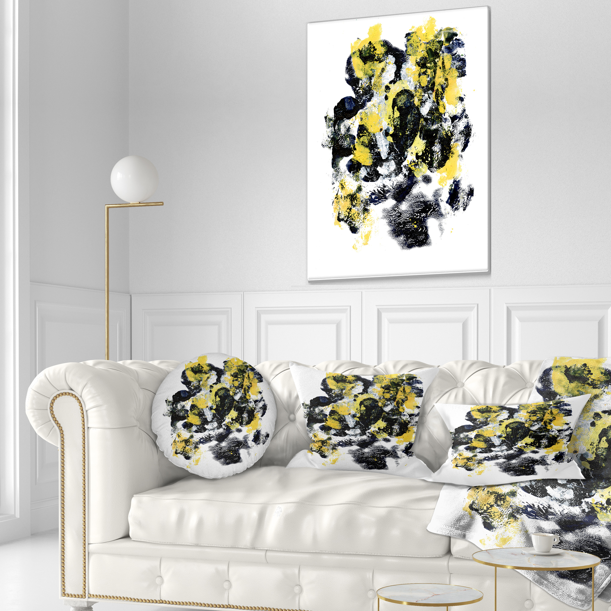 Designart Fractal Golden Black Structure - Contemporary Throw Pillow - 12x20