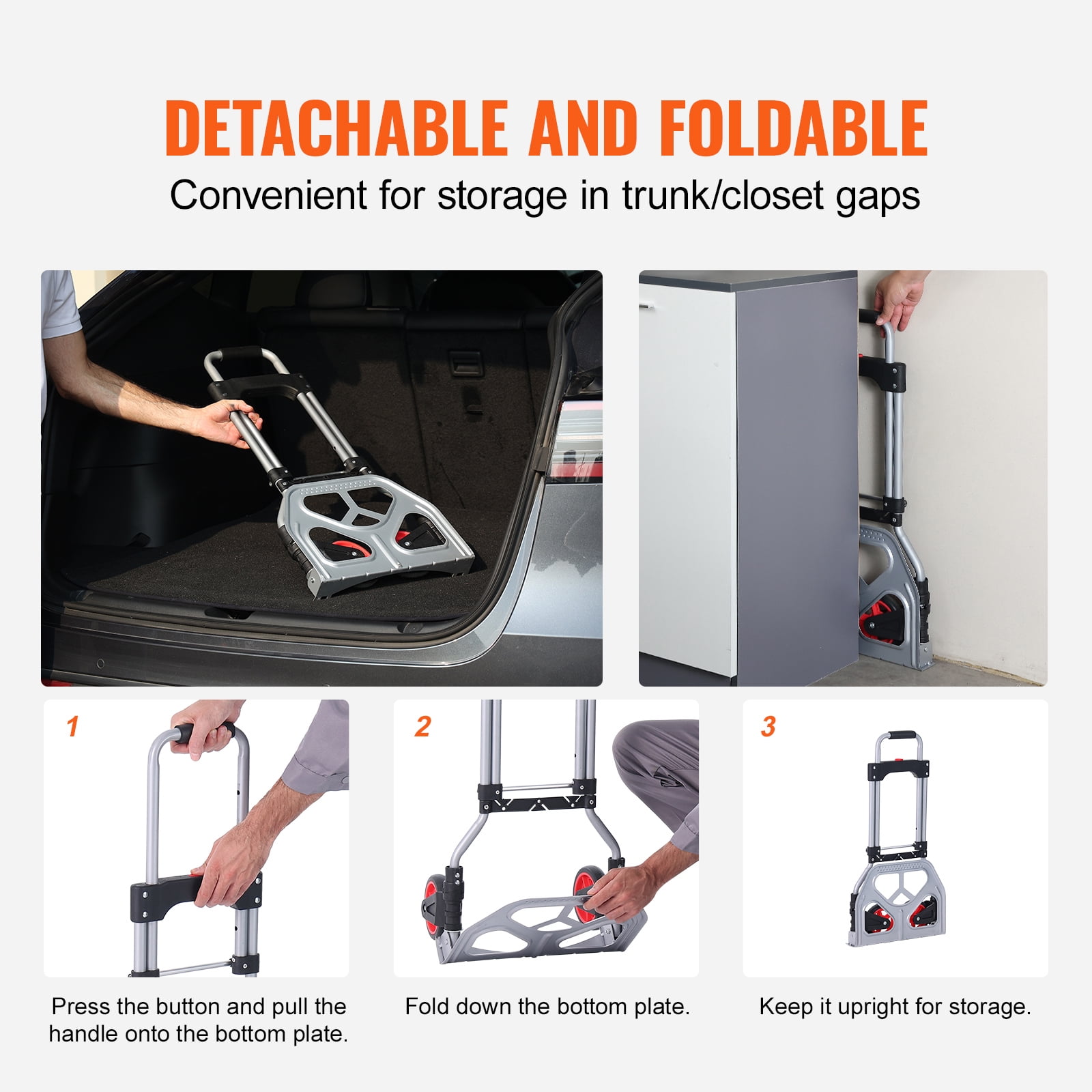 VEVOR Folding Hand Truck Aluminum Luggage Trolley Cart Dolly 176 lbs Bungee Cord