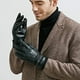 thumbnail image 2 of Guantes de invierno para hombre de piel sintética, cálidos, de lana, resistentes al viento y al frío, antideslizantes, pantalla táctil, para conducir al aire libre, acampar (negro), 2 of 5