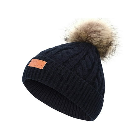 

QWERTYU Toddler Baby Girl Boy Ski Cap Children Faux Fur Pompom Hat Winter Beanie 1-5Y