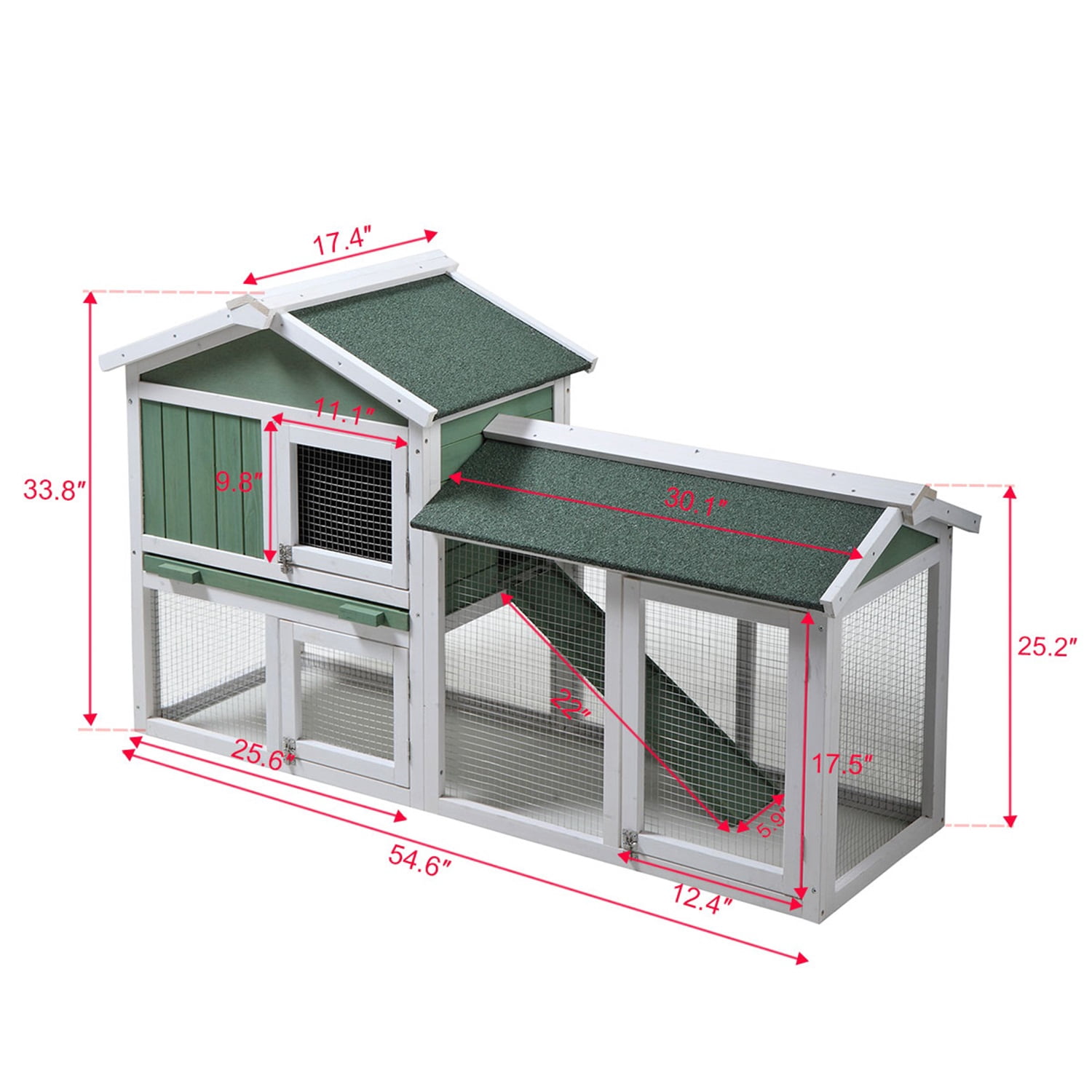 Pefilos 54" Wooden Chicken Coop Habitat, Hen Nest for Outdoors Indoor Bunny Hutch Rabbit Cage Guinea Pig, Green