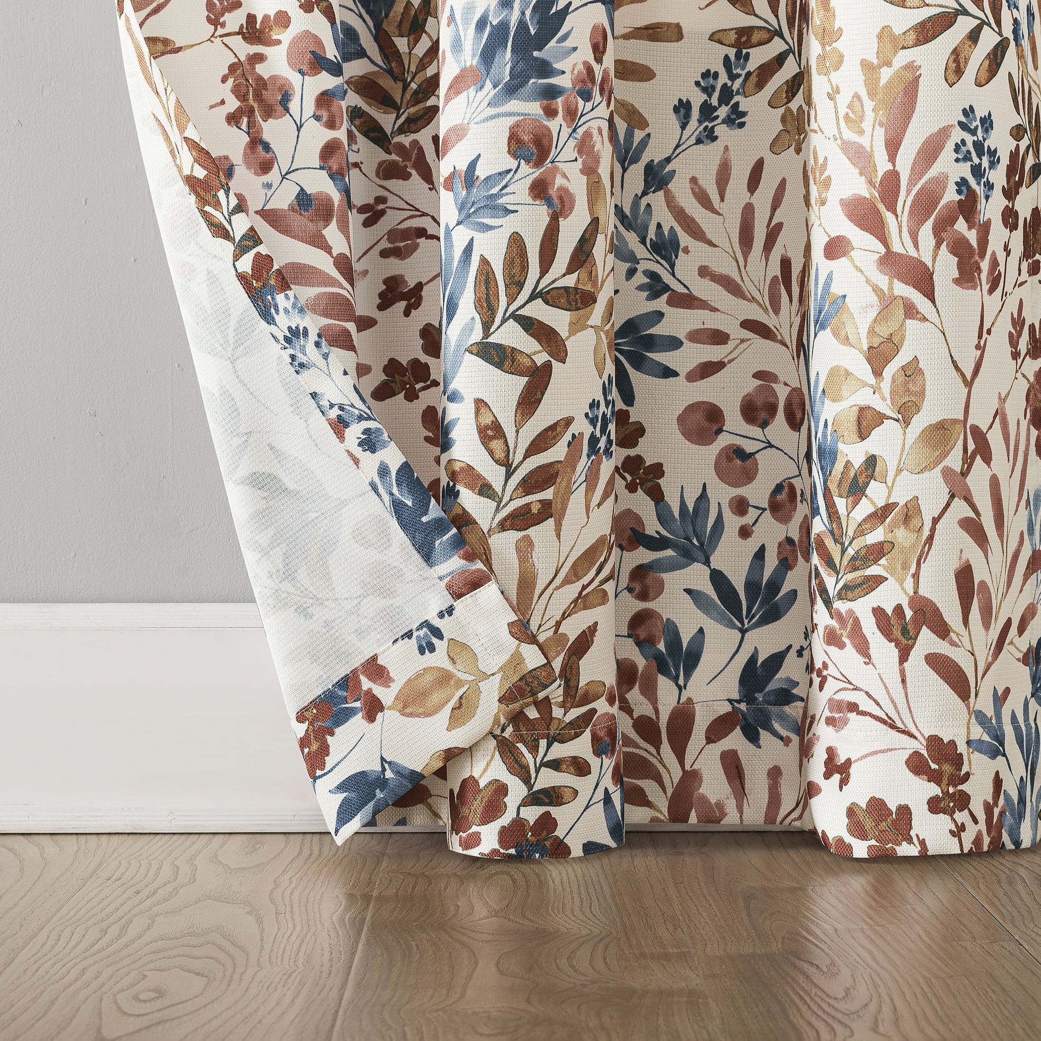 No. 918 Amelie Botanical Print Room Darkening Grommet Curtain Panel, 48"x84", Indigo Blue