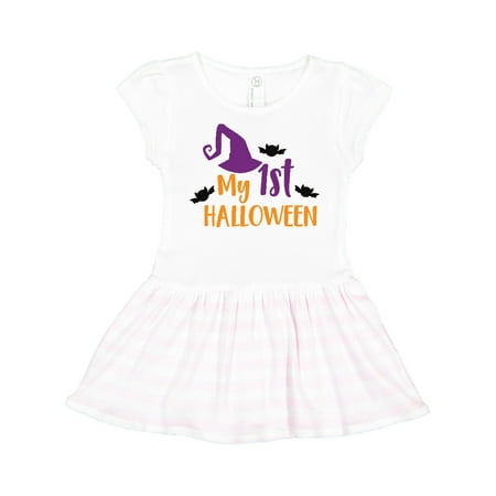 

Inktastic My First Halloween Witch Hat Bats - Purple Black Gift Toddler Girl Dress