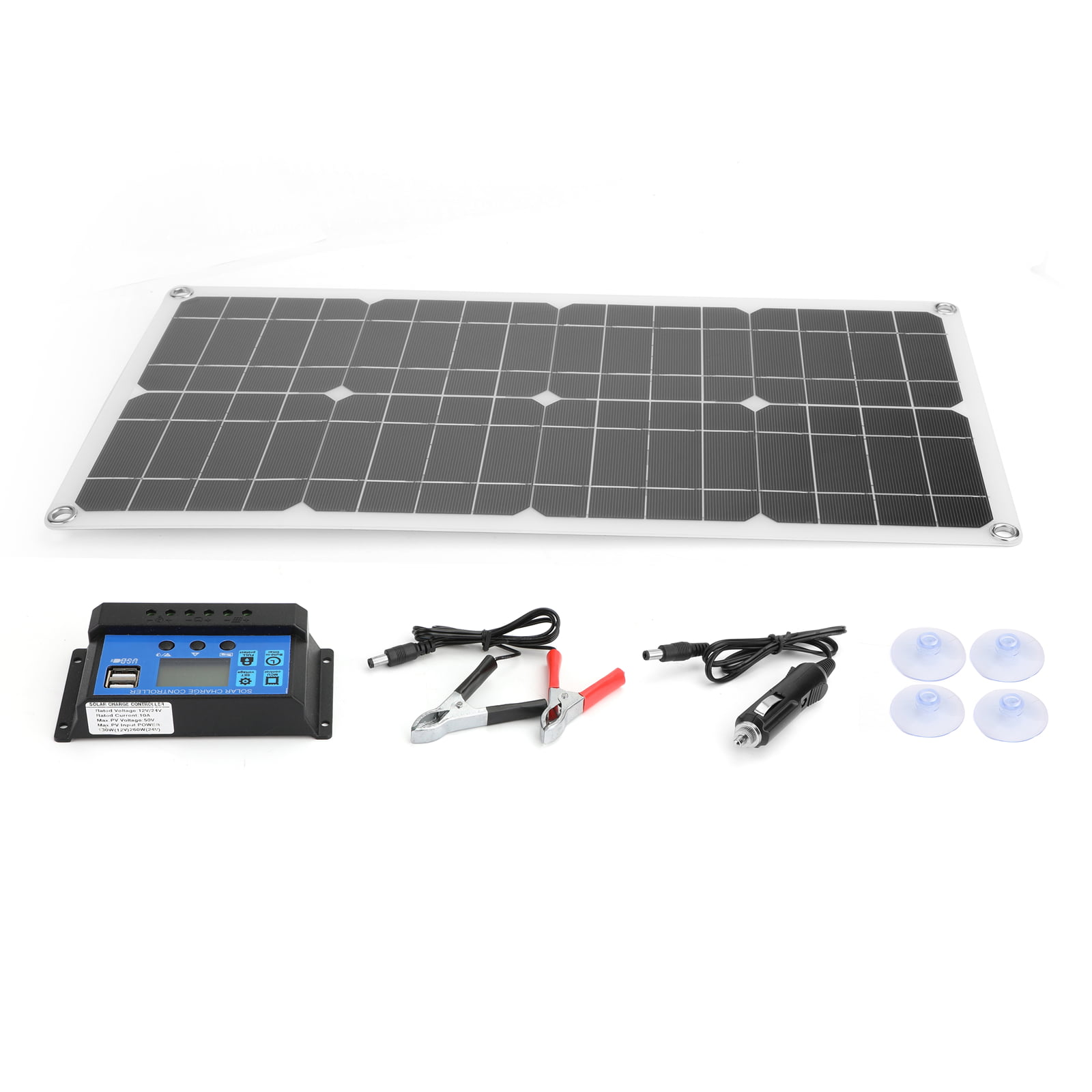 10/15/20/25W Solar Panel 12V-18V 10A Solar Charger DC Power Kit Dual USB w/ Cabl 