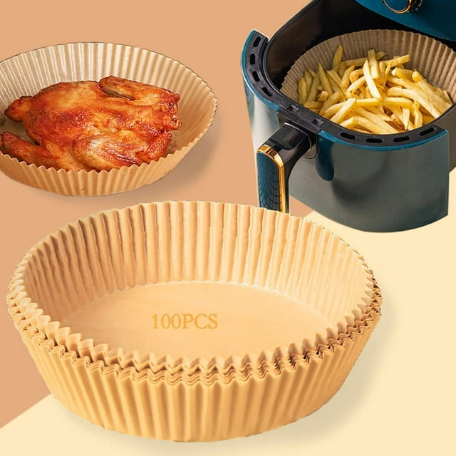Zhuge 100 piezas de revestimiento de papel desechable para freidora de aire, revestimientos desechables antiadherentes para freidora de aire,pergamino para hornear, asar y cocinar en microondas 02