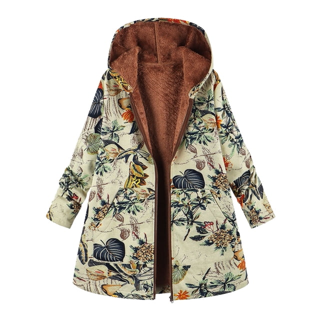 Veste en Denim pour Femmes, Veste à Capuche Chaude Imprimée Florale pour Femmes, Manches Longues, Fermeture Éclair, Grande Taille, Chandail en Molleton
