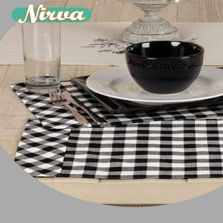 

Vintage Check Black Placemats Set of 4 Modern Farmhouse or Country Cottage Gingham Kitchen & Dining Cloth Mats