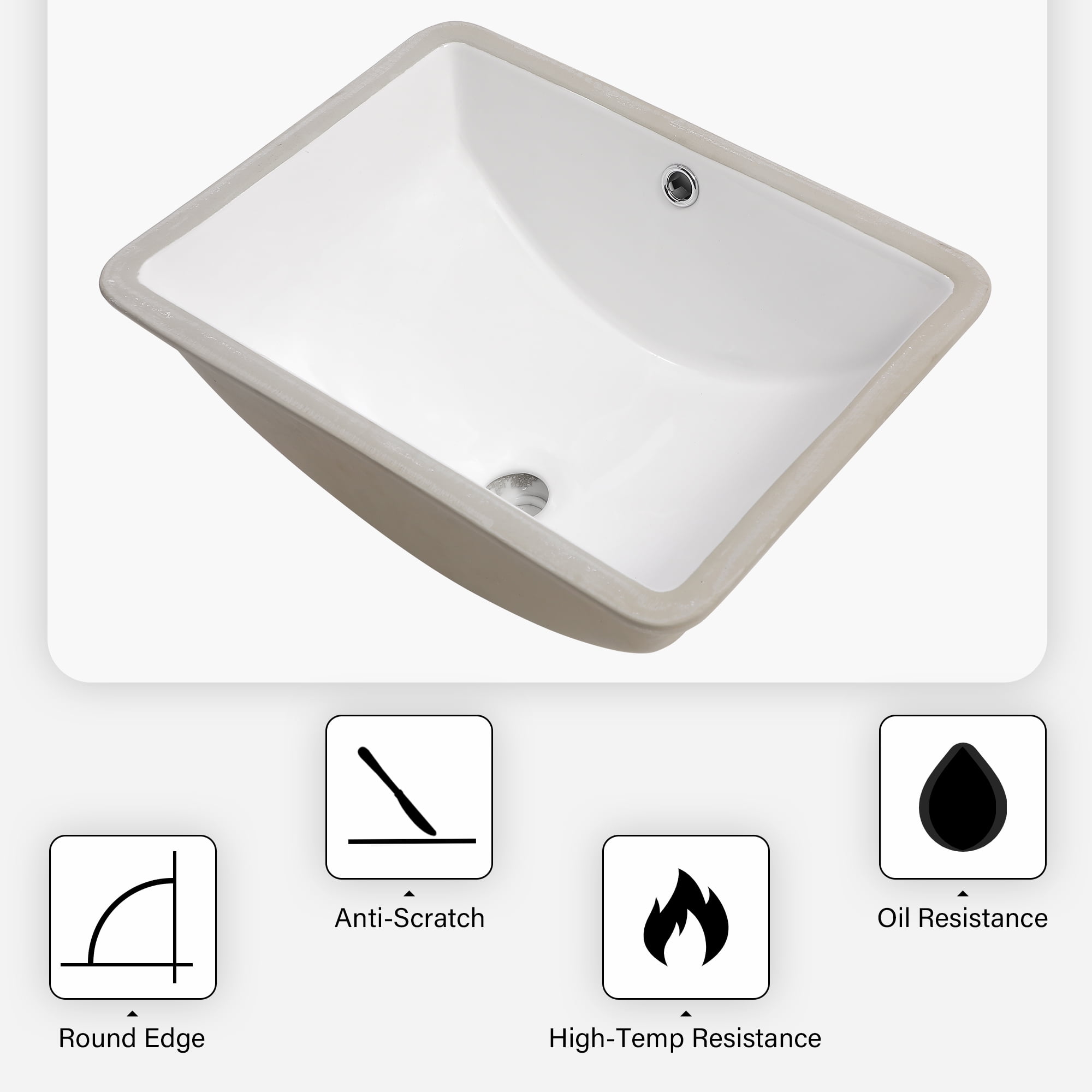 18.5"x14" White Ceramic Rectangular Undermount Bathroom Sink with Overflow