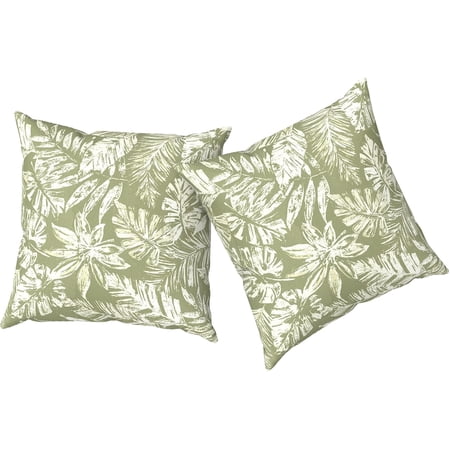 Outdoor Waterproof 18x18 Inch Tropical Leaf Green Throw Pillows with Insert &ndash; Set of 2 Reversible Fade-Resistant Breathable Polyester