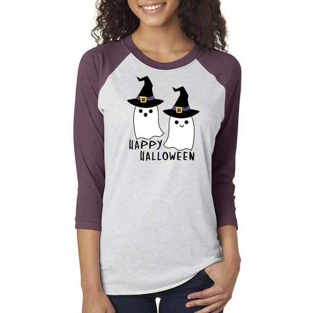 Custom Apparel R Us Happy Halloween Ghosts Women Graphic Tees 3/4