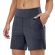 thumbnail image 1 of Pantalones cortos de mujer de cintura alta y largo hasta la rodilla con 2 bolsillos profundos - Elásticos, ligeros y de secado rápido, para yoga, entrenamiento deportivo y ropa informal., 1 of 5