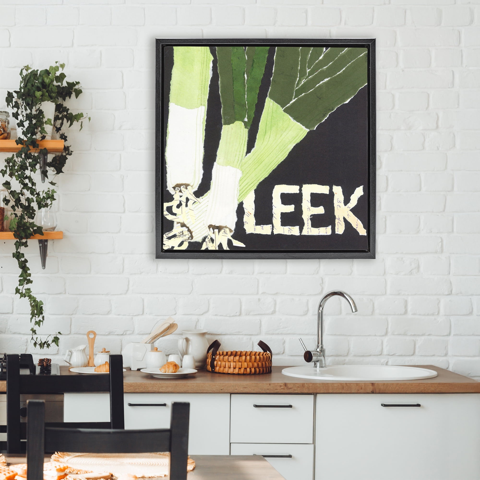 Stupell Industries Collaged Leek Vegetable Black Framed Floater Canvas Wall Art, design by Nancy Overton