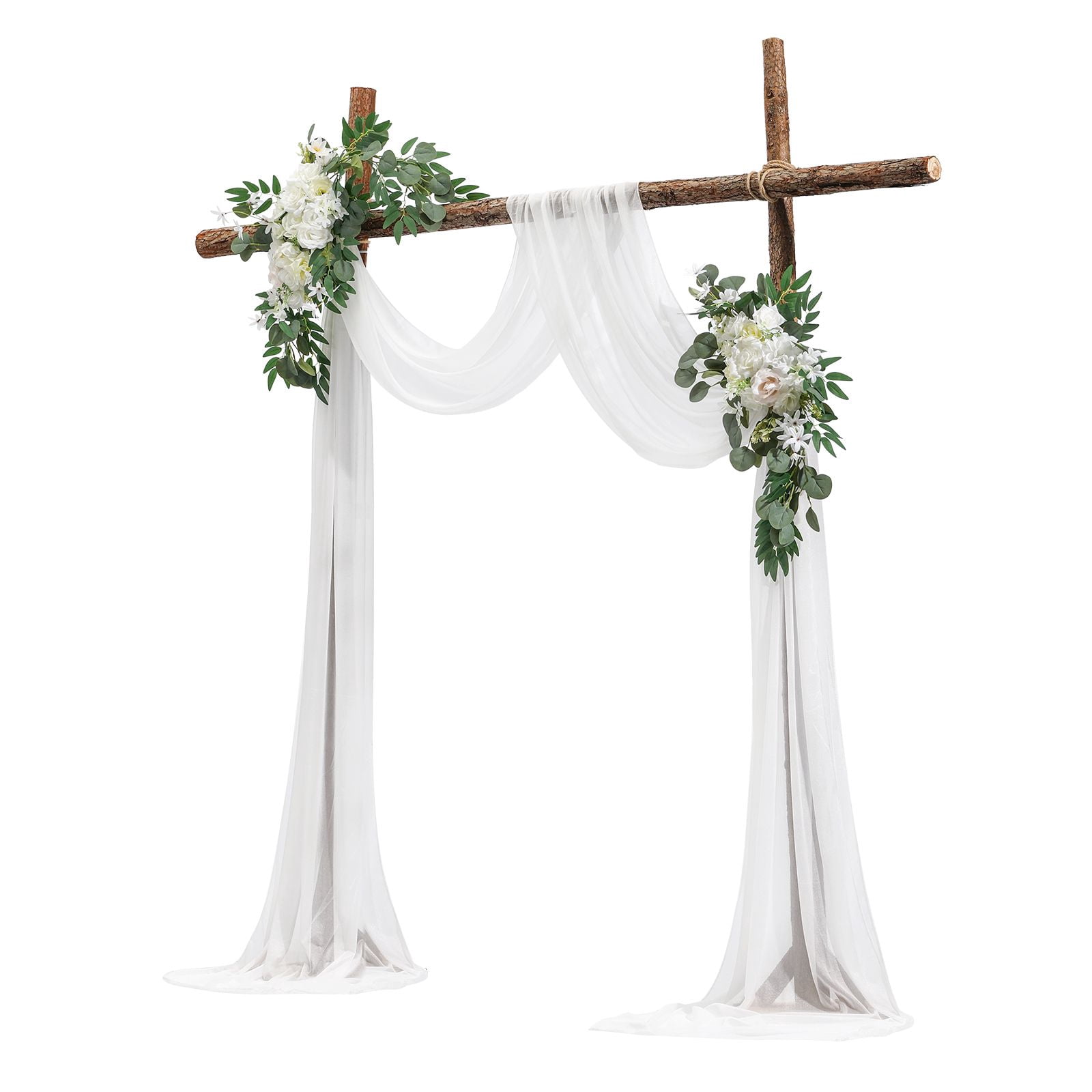 3-Pack Artificial Wedding Arch Flowers Kit with 21Ft Draping Fabric, White Wedding Ceremony Backdrop & Reception Decor