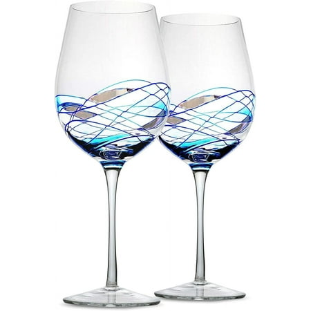

Bezrat Wine Glasses Hand Painted - Set of 2 - Women Wine Gift - Wine Lover Glass - Beautiful Glassware Gifts Ideas for Women Inspired by Duomo di Milano Mothers Day - 12 oz (Blue)