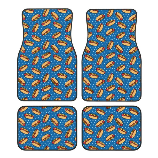 Balery Hot Dog 1 Juego de 4 Alfombrillas para Auto, Revestimientos de Caucho Resistente, Diseño Antideslizante
