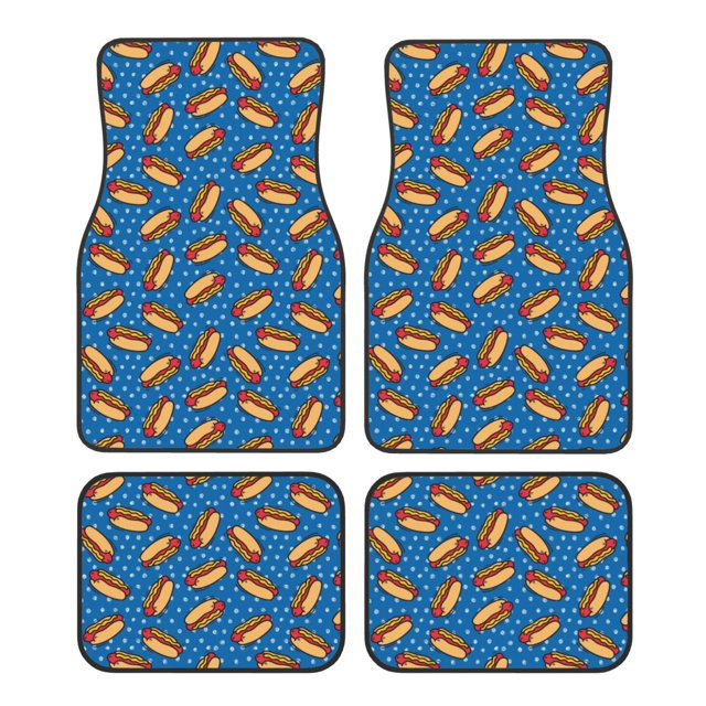 Balery Hot Dog 1 Juego de 4 Alfombrillas para Auto, Revestimientos de Caucho Resistente, Diseño Antideslizante