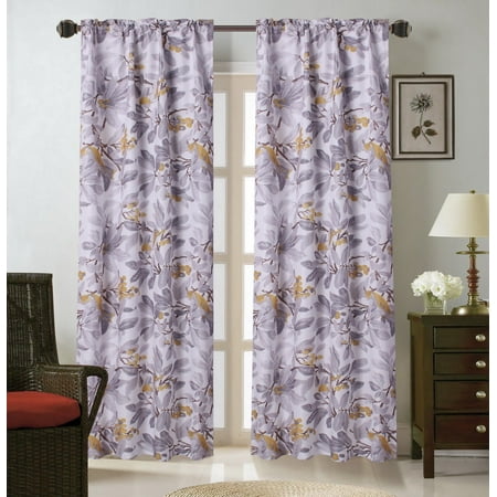 - WARDA-12 Forest Leaf 2pc Foam Backing Insulated Printed Window Dressing Curtain Set, Two (2) Lined Rod Pocket Panels 37