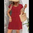 thumbnail image 4 of Elegante Vestido de para Mujer, con Volantes, , Cuello Redondo, Mangas Abullonadas, Vestido Midi Fluido para Cóctel o Fiesta Vino Tinto S, 4 of 7