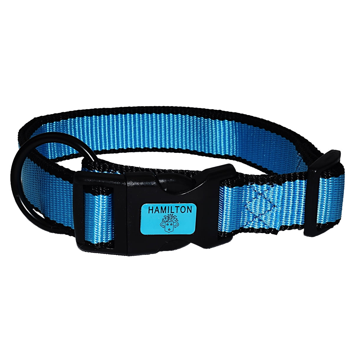Hamilton 1" Adjustable Dog Collar fits 18" 26", Large, Neon Blue/Black Nylon