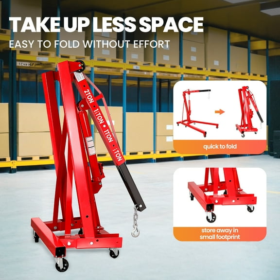 Engine Hoist,2 Ton 4400 LBS Folding Hydraulic Engine Lifter,Foldable Shop Crane for Motor Repair, Weight Lifting & Loading, Includes Crane Leveler,Red