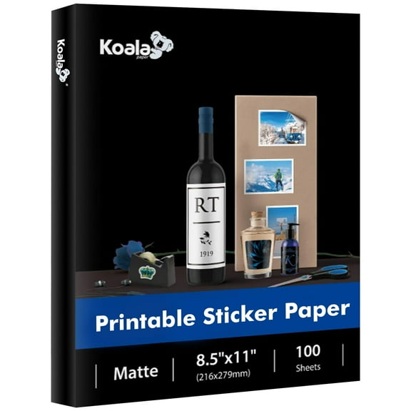 Koala Matte White Printable Label Paper, 8.5x11 Inch, 100 Sheets, Permanent Adhesive Sticker Paper for Laser/Ink Jet Printers