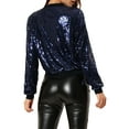thumbnail image 4 of INSPIRE CHIC Women's Sequin Jacket Zipper Closure Hidden Pockets Bomber Jacket S Navy, 4 of 8