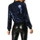 thumbnail image 3 of Chaqueta bomber de mujer INSPIRE CHIC con lentejuelas, cierre de cremallera y bolsillos ocultos, color azul marino, 3 of 7