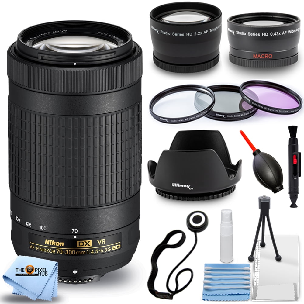 Nikon Af P Dx Nikkor 70 300mm F 4 5 6 3g Ed Vr Lens Pro Bundle Includes Telephoto And Wide Angle Lenses Filter Kit Tulip Hood Lens Lens Cap Keeper And More Walmart Com Walmart Com