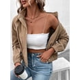 thumbnail image 6 of Arvbitana Women Corduroy Jacket Long Sleeve Zipper Coat Solid Color Fall Cardigan Fleece Cropped Tops for Casual Daily, 6 of 9