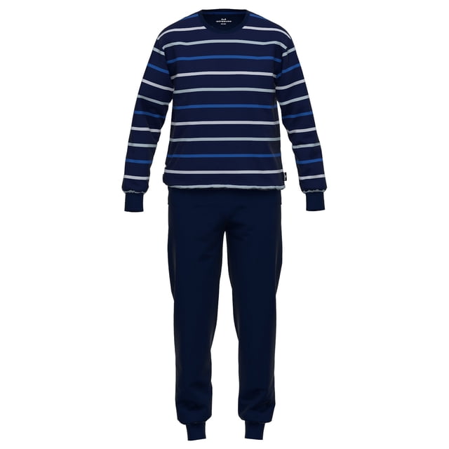 GÖTZBURG Conjunto de Pijamas de Hombre - largo, Cuello en V, rayado Azul/Blanco L (Large)