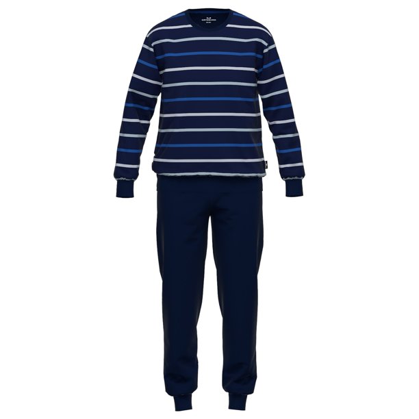 GÖTZBURG Conjunto de Pijamas de Hombre - largo, Cuello en V, rayado Azul/Blanco L (Large)