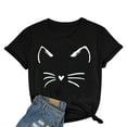thumbnail image 2 of T-shirts pour Femmes Col Rond Manches Courtes Texte Quotidien Botanique Floral Chat T-Shirt Haut T-Shirts Femmes Noir TG, 2 of 4