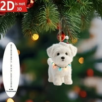 Dog Christmas Ornament, Cute White Dog Christmas Tree Hanging Ornaments, 2D Acrylic Adorable Puppy Pendant Hanging Decoration for Home or Car Rearview Mirror Decor