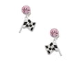 thumbnail image 2 of Delight Jewelry Silvertone Checkered Race Flag Pink Crystal Clip on Earrings, 2 of 5