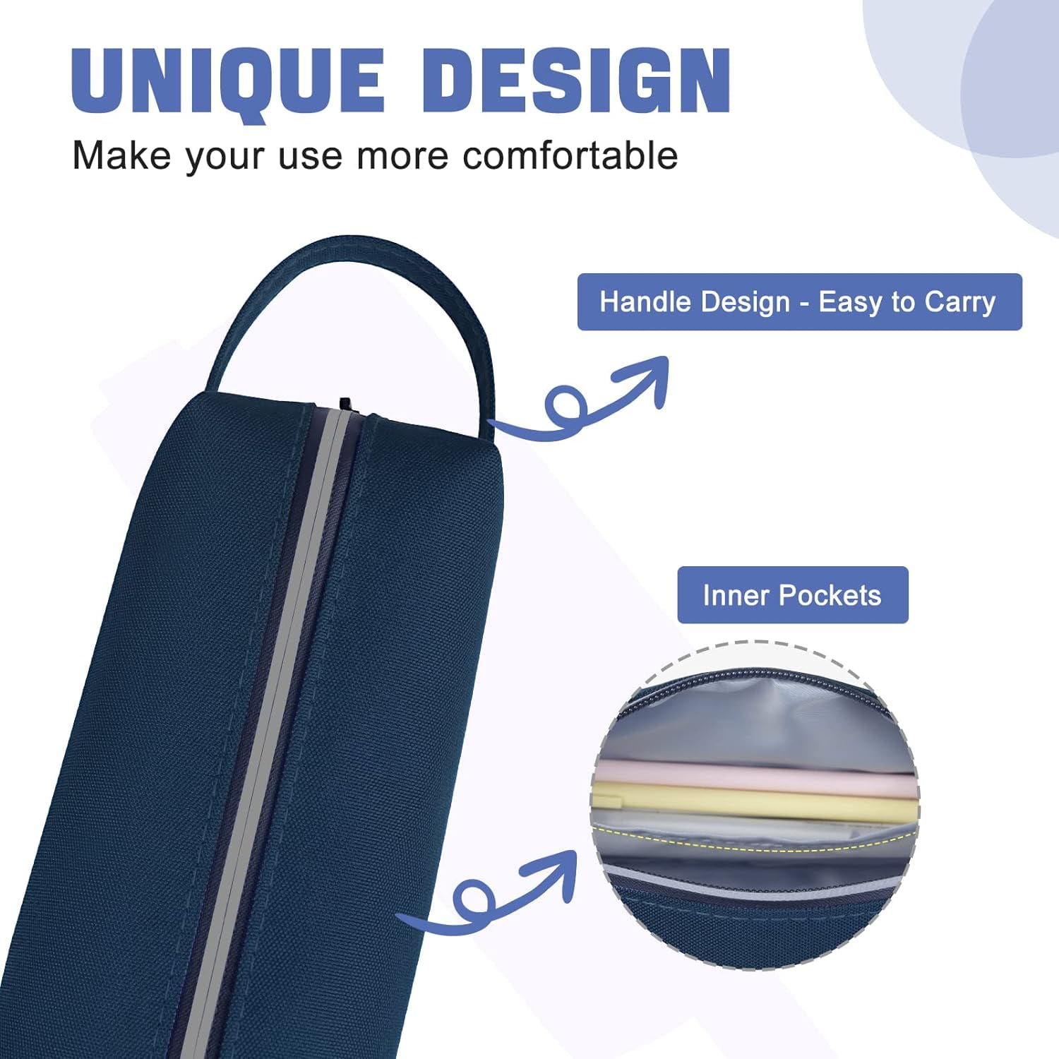 Minimalist Pencil Case, Large Capacity Pencil Bag with Portable Handle, Waterproof Fabric and Zipper, Aesthetic and Spacious Pen Organizer for Office Staff and Professionals, Navy Blue