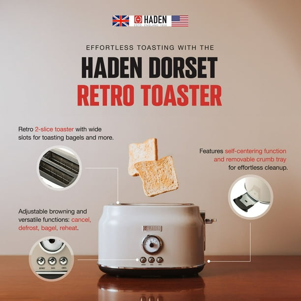 HADEN Dorset Retro 2-Slice Wide Slot Stainless Steel Toaster