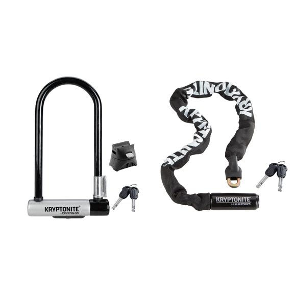 Kit de candado para bicicleta Kryptonite con candado U, cadena y soporte de montaje