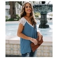 thumbnail image 2 of Blusas sin mangas con cuello en V y encaje de empalme suelto para mujer, color azul, 3XL BANYUO Electrónica, 2 of 4