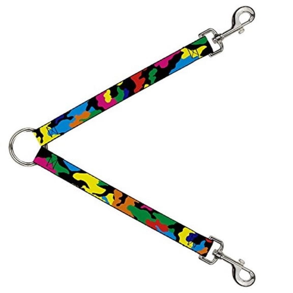 Buckle Down Dog Leash Splitter Camo Multi Neon 1 Foot Long 1 Inch Wide